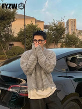 Korean style lazy style loose thick knitted hole knitted tops for boys with stylish round neck solid color versatile sweaters voguable