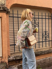 Women Green Flower Printed Quilted Warm Coat Autumn Oversized Long Sleeve Cotton Jacket Winter Casual Fashion Streetwear voguable