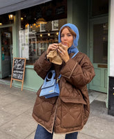 Casual Brown Windbreak Padded Coat For Woman Fashion O Neck Long Sleeve Oversized Cotton Jacket Thick Warm Wadded Jackets voguable