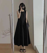 Voguable Women Casual Sleeveless Round Neck Solid Color Dresses 2023 Summer Japan Style Loose Fit High Waist Camisole Elegant Dress voguable