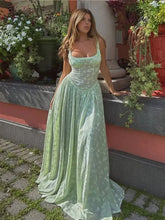 Flower Printed Slim A-line Sling Green Dress Fashion Square Neck High Split Long Dresses 2024 Elegant Chic Evening Wedding Robes voguable