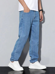 Voguable Men's straight-leg skinny jeans, straight and simple design, suitable for daily wear in all seasons voguable