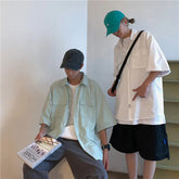 Summer Short Sleeved Shirt Men Pocket Casual Shirt Men Japanese Streetwear Loose Ice Silk Shirts Mens White Shirt Plus Size 4XL voguable