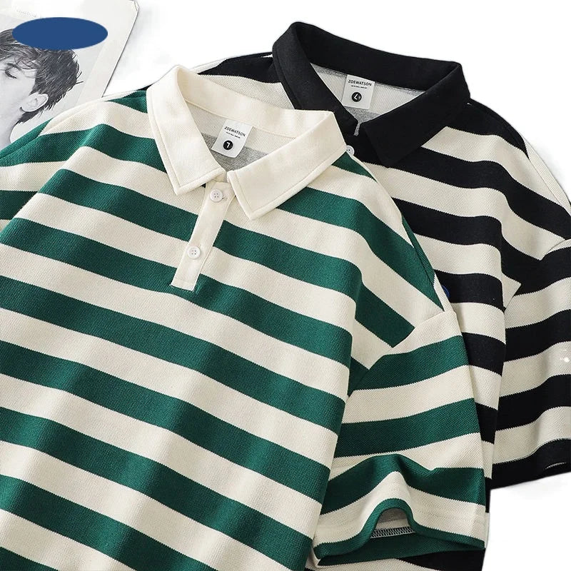 Voguable Striped Short Sleeve POLO Shirt Men's Summer Polo T-shirt Casual Half Sleeve Top Korean Men's Clothing voguable