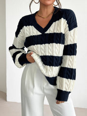 Autumn and winter new V-neck twisted flower pullover sweater for women's clothing voguable