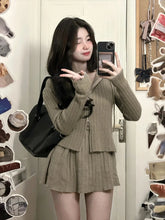 Voguable Korean Fashion Women 2 Piece Set Casual Zipper Sweater Blouse + Elegant Slim Mini Skirt Party Pure Color Clothing Autumn voguable