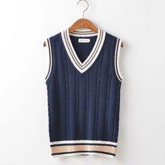 Sweater Vest Men Thicken V-neck Sleeveless Knitted Sweaters Vests Striped Retro Preppy-style Simple Chic Loose Casual All-match voguable