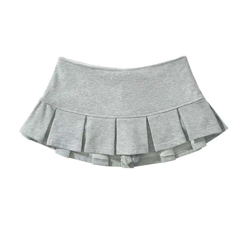 Voguable Women Gray Low Waist Pleated Mini Skirt voguable
