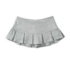 Voguable Women Gray Low Waist Pleated Mini Skirt voguable