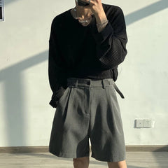 Voguable Summer Grey/Black Suit Shorts Men Fashion Society Men Dress Shorts Korean Style Loose Straight Shorts Men Casual Shorts M-XL voguable