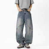 Mens Relaxed Fit Wide Leg Jeans Patchwork Design Floor Length Baggy Streetwear Casual Denim Pants 2025 Trendy Loose Trousers voguable