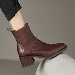 New Autumn Winter Basic Women Ankle Boots Office Lady Casual Genuine Leather Round Toe Thick Heels Elastic Band Shoes Woman voguable