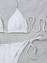 Voguable Luxury Bikini Set with Skirt 3 Pieces Solid White Blue Thong Swimsuit Women Sexy Pearl Designer Bathing Suit Cover Up Swimwear voguable