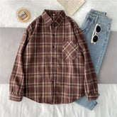 Plaid Shirts Vintage Long Sleeve Oversize Button Up Shirt Korean Fashion Casual Single Breasted Button Blouse Fall Outwear Tops voguable