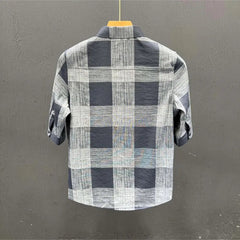 Voguable Boyfriend Summer New Patchwork Square Collar Button Print Plaid Slim Fit Fashion Comfortable Casual Short Sleeved Shirts voguable