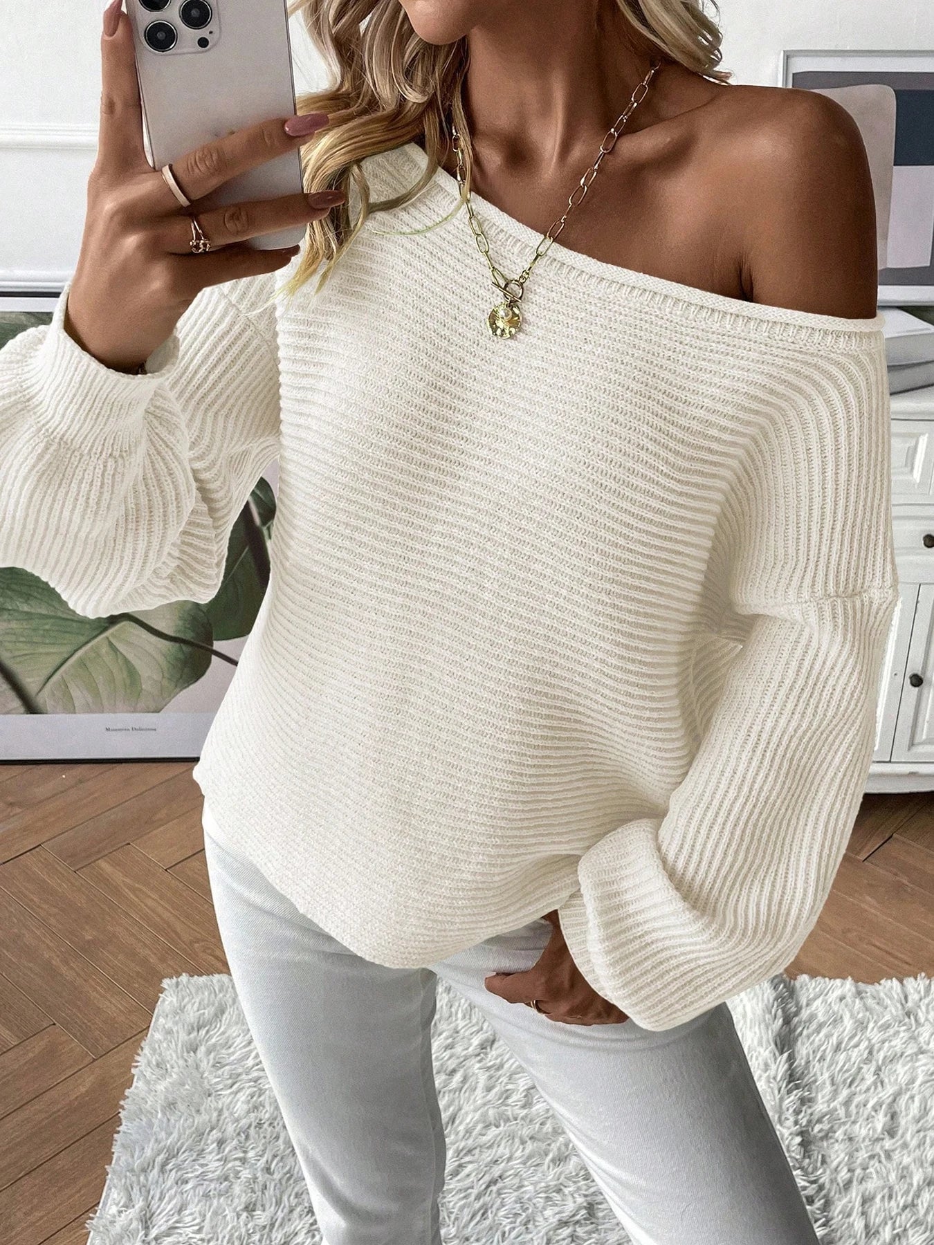 Off-Shoulder Pullover Long-Sleeved Knitted Sweater New Style Comfortable Soft Winter Women's Knitwear voguable