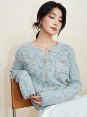 Elegant Women Sweet Cardigan Sweaters Vintage Long Sleeve French Knitted Jacket Fall O Neck Female Single Breasted Retro Tops voguable