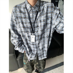 Tie Dye Long Sleeved Shirt Men Retro Plaid Shirt Men Japanese Streetwear Loose Casual Shirts Mens Fashion Shirts Large Size 5XL voguable