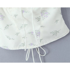 Lace Trim Floral Print Sweet Camis Women Lacing Up Bandage Back Summer Tops French Style Retro Holiday Tank Top voguable