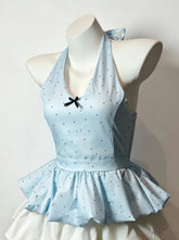 Voguable Polka Dot Print Bow Halter Sets Vests Solid Cake Ball Gown Summer Mujer Faldas Slim French Style Small Fellow New Skirts voguable