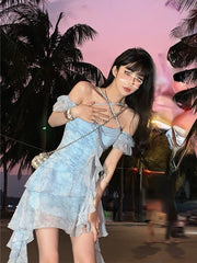 Voguable Summer Beach Style Flroal Y2k Mini Dress Woman Chiffon Elegant Y2k Mini Dress Korean Fashion Short Party Dress Office Lady voguable