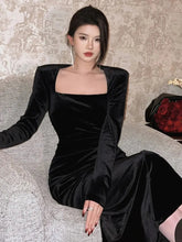 Elegant Solid Velvet Mermaid Dress for Women New Vintage Chic Square Collar Bodycon Evening Party Dresses Female Slim Vestidos voguable