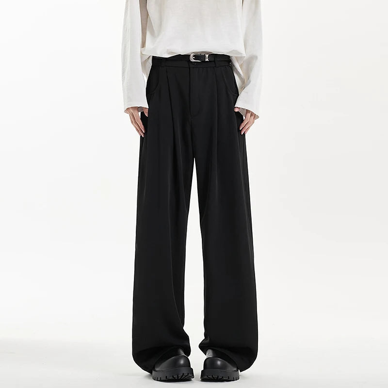 Green Black Suit Pants Men Fashion Society Mens Dress Pants Korean Loose Wide Leg Pants Mens Office Formal Trousers M-3XL voguable