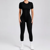 Voguable Women's One-Piece Suit Zipper Short Sleeve Gym Push Up Workout Clothes Fitness Short Bodysuit Sportswear Jumpsuits voguable