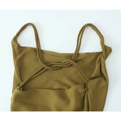 Voguable New Women Olive Green Satin Slip Dress Crossed Double Thin Strap Back Neckline Female Party Sexy Dresses voguable
