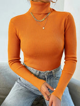 2024 Autumn Winter Women Long Sleeve Knitted Foldover Turtleneck Ribbed Pull Sweater Soft Warm Femme Jumper Pullover Clothes voguable