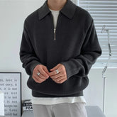 Voguable 3-Color Lapel Sweater Men Warm Fashion Casual Knit Pullover Men Korean Loose Zipper Long Sleeve Sweater Men Jumper Clothes voguable