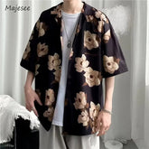 Loose Shirts Men Turn-down Collar Printing European Style Pockets Slouchy Temperament Holiday Hipster Short Sleeve Summer Chic voguable