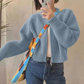 Gray Short Sweater Coat Women Clothing Autumn Winter New Loose Thicken Zipper Long Sleeve Aesthetic Knitted Cardigans Tops voguable