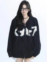 Faux Mink Cashmere Y2K Cardigan Sweater Women Streetwear American Vintage Knitted Hooded Jackets Hip Hop Star Letter Bf Tops New voguable