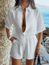 Voguable Spring/Summer New Women's Fashion Lightweight Mature Vacation Casual Loose Shirt and Shorts Set Women's Wear voguable
