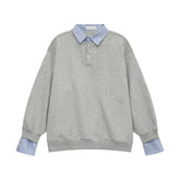 Korean Fashion Fake Two-piece Patchwork Sweatshirt Men and Women Long Sleeve Harajuku Shirt Collar Loose Pullover Streetwear voguable