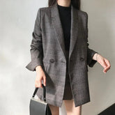 Voguable Women Winter Plaid Blazers Coats Korean Fashion Elegant Solid Thick Jacket Female Double Breasted Office Lady Long Overcoat voguable