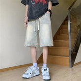 Loose Fit Denim Shorts men Elastic Waist Drawstring Washed Casual Summer Vintage Distressed Streetwear Comfort Stretch Fashion voguable