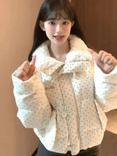 Voguable Sweet Polka Dot Parkas Women Winter Loose Casual Thicken Button Patchwork Puffy Coats Korean Fashion Fur Collar Female Outwear voguable