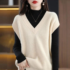 Knitted Jacket Sweater Women's Vest Sleeveless Coat Wool Blended V-Neck Pullover Spring Autumn Fashion Women's Top voguable