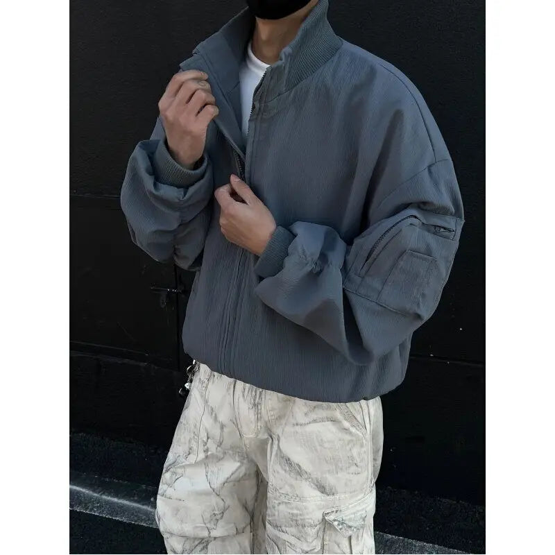 Spring Black Jacket Men Fashion Retro Pocket Workwear Jacket Men Streetwear Hip-hop Loose Bomber Jacket Mens Short Jackets Coat voguable
