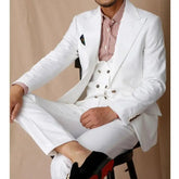 Voguable Groom Tuxedo Wedding Suits For Men White Slim Fit Peaked Lapel Casual Male Fashion Set Jacket Vest Pants 3 Piece Costume Homme voguable