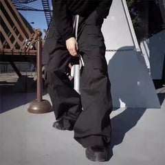 New Style American Style Casual Pants Blackcargo Pants Multi-pocket Loose Fit Wide Leg For Men Spring Summer voguable