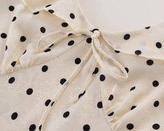 French Retro Polka Dot Print Long Dress Sweet Chic V-neck Summer Women Dress Short Sleeve High Waist Elegant Lady Dresses 2025 voguable