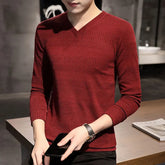 Autumn Winter New Fashion V-neck Long Sleeve Embossed Pattern Pullovers Men's Clothing Solid Knitting Casual All-match Chic Tops voguable