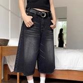 Black Baggy Denim Shorts Women Y2k Vintage Wide Leg Jorts Washed High Waist Streetwear Casual Fashion Loose Trousers voguable