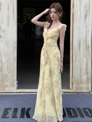 French Women's Elegant Floral Printed Dress V-Neck Slim Fit Flying Sleeve Long Dresses Vacation Holiday Sexy Travel New Vestidos voguable