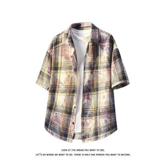 Summer Short Sleeved Shirt Men Retro Plaid Shirt Men Streetwear Hip-hop Loose Tie Dye Shirt Man Fashion Shirts Plus Size 4XL voguable