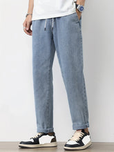 Voguable Men's Straight-Leg Jeans with Adjustable Drawstring Waist, Made of Breathable and Soft Fabric, Loose Casual Style. voguable