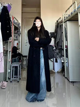 Black Faux Wool Jacket Women Winter Thick Warm Double Breasted Long Coat Y2K Female Korean Elegant Hepburn Style Blend Outerwear voguable